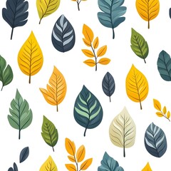 Fototapeta premium Seamless Natural Leaf Pattern with Vibrant Foliage on Minimalist White Background
