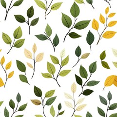 Seamless Pattern of Fresh and Vibrant Assorted Leaves on White Background