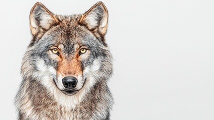 Fototapeta premium Wildlife Wolf, realism drawing isolated on white background, fine detailing and natural colors, focusing on intense gaze and sleek fur, capturing wild essence of this predator