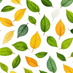 Fototapeta premium Seamless Natural Leaf Pattern with Fresh Botanical Foliage on White Background