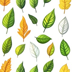 Obraz premium Vibrant Foliage Pattern with Fresh Leaves in Diverse Hues on Clean White Background