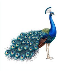 Obraz premium Wildlife Peacock, impressionist style isolated on white background, vibrant, swirling colors with loose brushstrokes, capturing iridescent feathers and regal pose