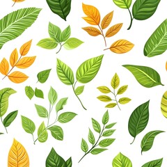 Obraz premium Seamless pattern of fresh and natural looking various leaves on a clean white background