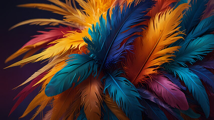 Obraz premium Abstract composition of vibrant, colorful feathers arranged in a circular motion
