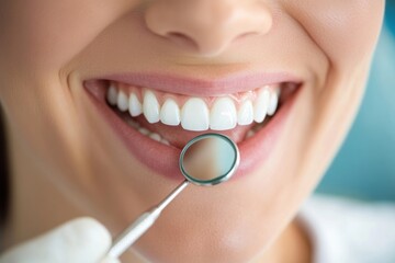 Fototapeta premium Close up of a smile with dental mirror