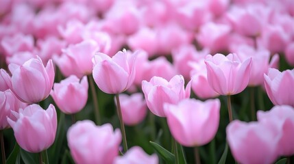 Pink Tulip Field   Spring Floral Background