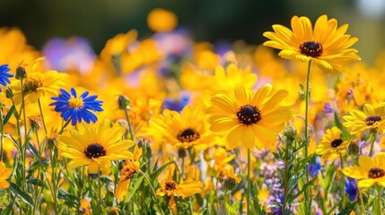 Obraz premium Vibrant Yellow Flowers in a Spring Meadow