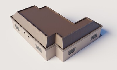 Top view medium sized single storey modern house 3d rendering architecture wallpaper background