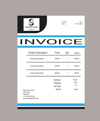 stylish blue business invoice template Design, modern business payment arrangement, and Business invoice form template. clean invoice template vector design. professional invoice design.