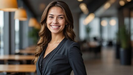 自然な笑顔で魅力を放つ若いビジネスウーマンが示す、プロフェッショナルな一瞬。生成AI