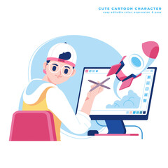 creative graphic designer character with laptop