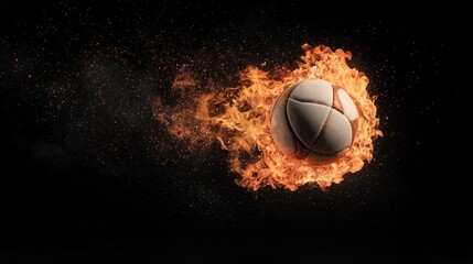 Fototapeta premium Volleyball Ignited: Hyper-Realistic Flame Rendering on Black Background