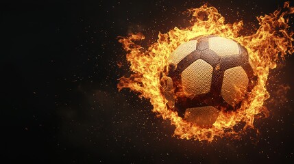 Fototapeta premium Blaze of Glory - Flaming Football Soaring Through Night Sky with Cinematic Lighting | High-Resolution Dynamic Shadow Photography