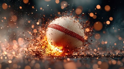 Ignited Cricket Ball Racing Through the Night - Hyper-Realistic Sports Photography with Cinematic Lighting Effect