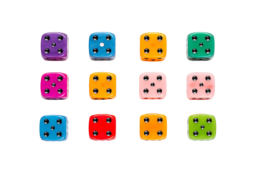 Colorful dice arranged in a grid, perfect for games and creative projects, bringing fun and excitement to any tabletop.