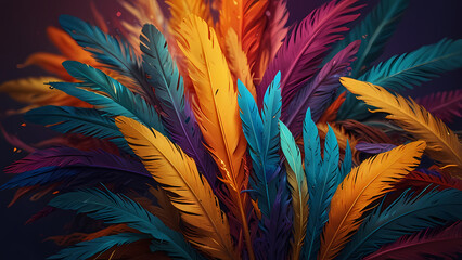 Obraz premium Abstract composition of vibrant, colorful feathers arranged in a circular motion