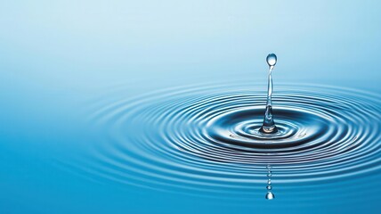 Droplet hitting a calm water surface, creating concentric ripples, Water splash, serenity, nature