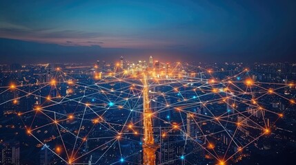 futuristic modern smart city with global communication network technology.