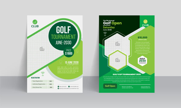 Golf tournament flyer template with sports event poster and annual brochure cover design