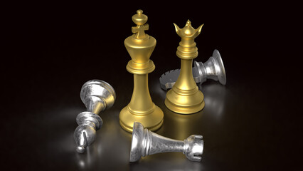 The chess on black background  for Business concept 3d rendering.