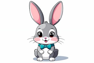 Obraz premium Cute Cartoon Bunny Wearing a Blue Bowtie