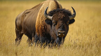 Bison Standing in Grassy Field