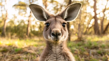 Fototapeta premium Kangaroo Peering Into Camera in Australian Outback