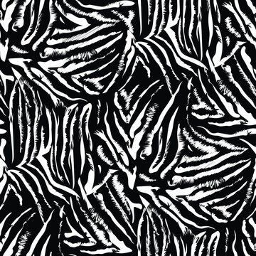 Zebra skin vector seamless pattern on black background