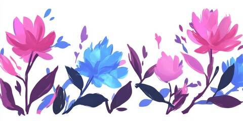 An elegant floral design featuring vibrant pink and blue flowers, perfect for spring themes and creative projects.