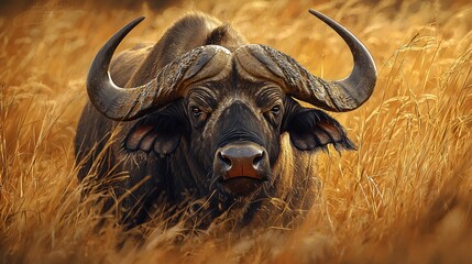 Naklejka premium Buffalo Standing Tall in Grasslands