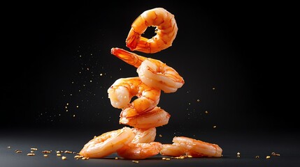 Fresh shrimp arranged artistically, highlighting their vibrant color and delicate texture against a dark background.