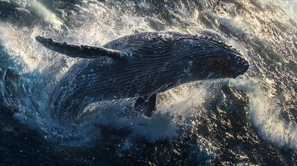 Obraz premium Whale Breaching Ocean Surface