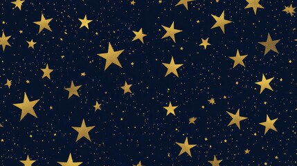 A seamless background with a repeating pattern of golden stars on a navy blue backdrop, perfect for festive and elegant themes