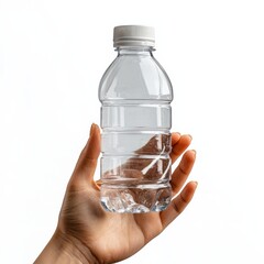 Empty Transparent Plastic Bottle on Hand created with Generative AI