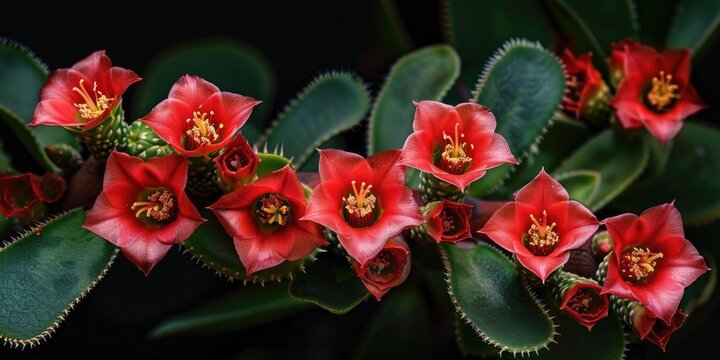 Euphorbia milli also known as the Crown of Thorns or Christ Plant with vibrant red blossoms