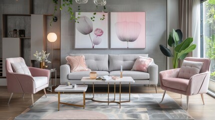 Modern premium living room in peach fuzz AI generated image