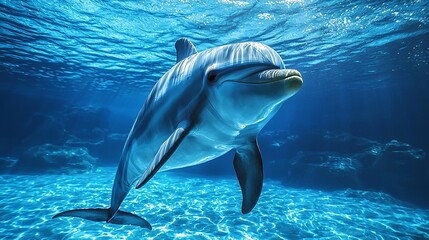 Dolphin Swimming in Deep Blue Sea
