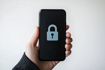  a man holding a phone and the screen showing a padlock , illustrating the phone is locked
