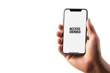 a man holding a smartphone and the screen showing the word " Access Denied" , illustrating forgetting password or the smartphone  is being hacked