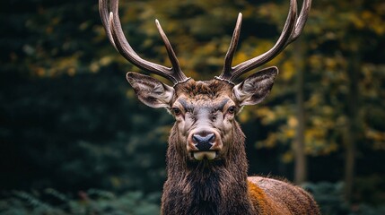 Stag with Large Antlers in Forest