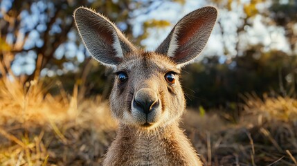 Fototapeta premium Kangaroo Peering into Camera in Outback