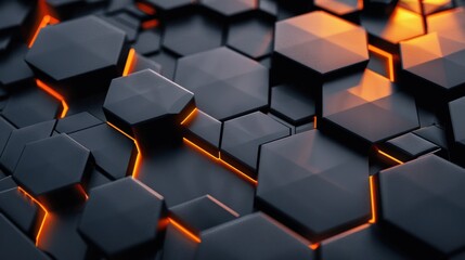 Futuristic dark gray and orange abstract vector background featuring carbon fiber hexagons