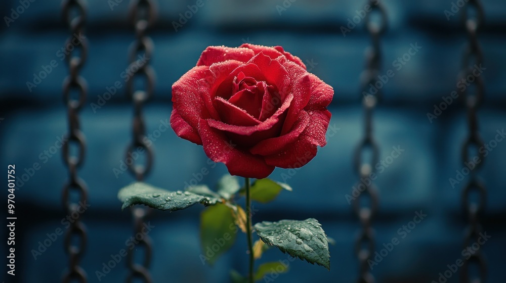 Canvas Prints Single Red Rose Against Blue Background