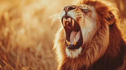 Lion Roaring in Savannah