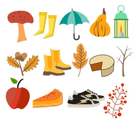  Autumn element set illustration with leaves, pumpkins, and harvest vibes, perfect for seasonal decor.