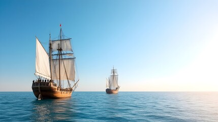 Naklejka premium Celebrating Columbus Day Ship Replicas Navigational Expertise - Historical Insights into Exploration Conquests at Columbus Day Festival Reflecting on Columbus Enduring Legacy