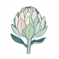 Obraz premium This artwork depicts a delicately styled artichoke with pastel colors and vibrant green leaves, highlighting the beauty of nature in a minimalist design