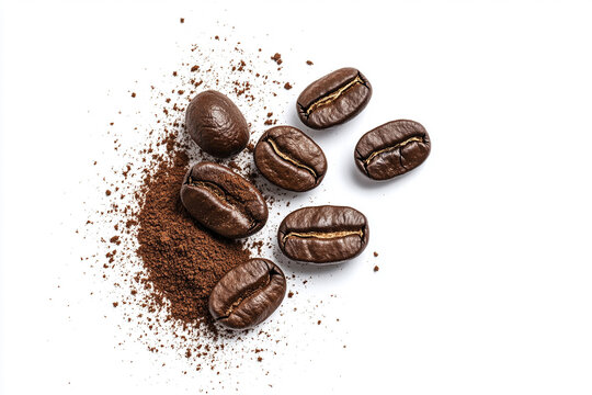 coffee beans with coffee powder