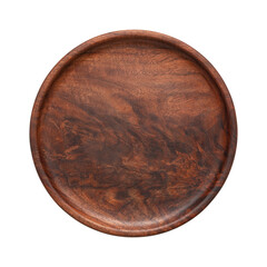 Handmade dark walnut wooden plate. Empty wooden plate. wooden plate isolated on white