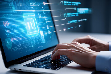 Concept of making digital coding on the laptop